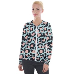 Blue And Pink Jaguar Dots Leopard Velvet Zip Up Jacket by ConteMonfreyShop