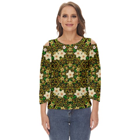 Flower Power And Big Porcelainflowers In Blooming Style Cut Out Wide Sleeve Top by pepitasart