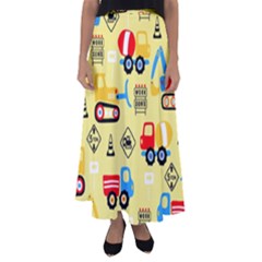 Seamless Pattern Vector Industrial Vehicle Cartoon Flared Maxi Skirt by Jancukart