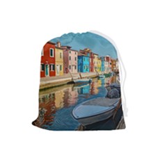 Boats In Venice - Colorful Italy Drawstring Pouch (large) by ConteMonfrey