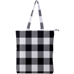 Black And White Plaided  Double Zip Up Tote Bag