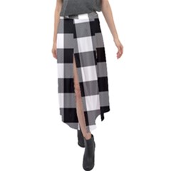 Black And White Plaided  Velour Split Maxi Skirt