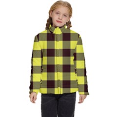 Black And Yellow Big Plaids Kids  Puffer Bubble Jacket Coat