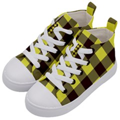 Black And Yellow Big Plaids Kids  Mid-top Canvas Sneakers
