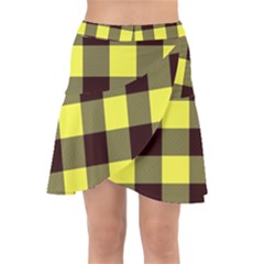 Black And Yellow Big Plaids Wrap Front Skirt