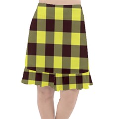 Black And Yellow Big Plaids Fishtail Chiffon Skirt