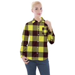 Black And Yellow Big Plaids Women s Long Sleeve Pocket Shirt