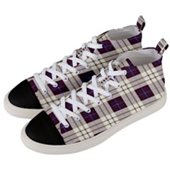 Gray, Purple And Blue Plaids Men s Mid-top Canvas Sneakers