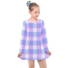 Cotton Candy Plaids - Blue, Pink, White Kids  Long Sleeve Dress