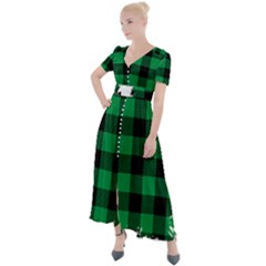 Black And Green Modern Plaids Button Up Short Sleeve Maxi Dress by ConteMonfrey