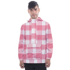 Pink And White Plaids Men s Front Pocket Pullover Windbreaker by ConteMonfrey