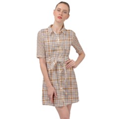 Portuguese Vibes - Brown And White Geometric Plaids Belted Shirt Dress by ConteMonfrey