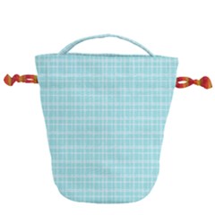 Turquoise Small Plaids Lines Drawstring Bucket Bag by ConteMonfrey