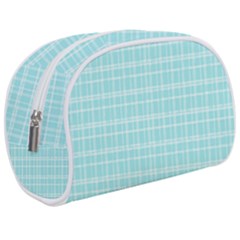 Turquoise Small Plaids Lines Make Up Case (medium) by ConteMonfrey