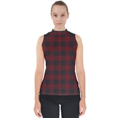Dark Red Classic Plaids Mock Neck Shell Top by ConteMonfrey