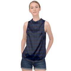 Black And Blue Classic Small Plaids High Neck Satin Top by ConteMonfrey
