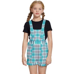 Black, White And Blue Turquoise Plaids Kids  Short Overalls by ConteMonfrey