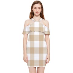 Clean Brown And White Plaids Shoulder Frill Bodycon Summer Dress by ConteMonfrey