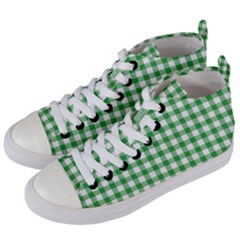 Straight Green White Small Plaids Women s Mid-top Canvas Sneakers by ConteMonfrey