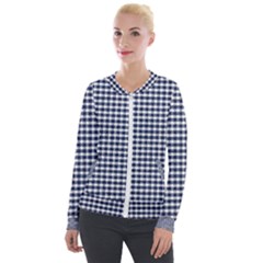 Small Blue And White Plaids Velvet Zip Up Jacket by ConteMonfrey