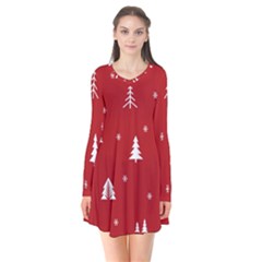 Abstract-cute-christmas Seamless Long Sleeve V-neck Flare Dress by nateshop
