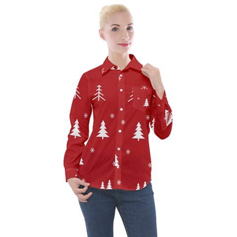Abstract-cute-christmas Seamless Women s Long Sleeve Pocket Shirt by nateshop