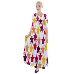 Abstract-flower Half Sleeves Maxi Dress by nateshop