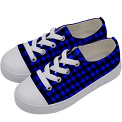 Neon Blue And Black Plaids Kids  Low Top Canvas Sneakers by ConteMonfrey