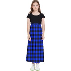 Neon Blue And Black Plaids Kids  Flared Maxi Skirt by ConteMonfrey