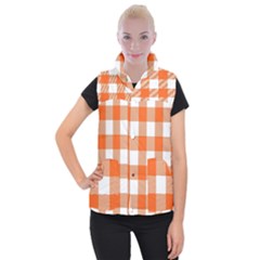 Orange And White Plaids Women s Button Up Vest by ConteMonfrey