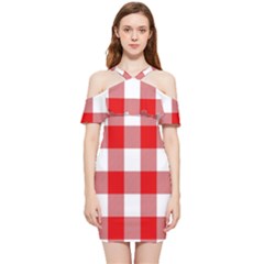 Red And White Plaids Shoulder Frill Bodycon Summer Dress by ConteMonfrey