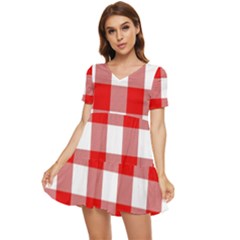 Red And White Plaids Tiered Short Sleeve Babydoll Dress by ConteMonfrey