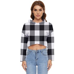 Black And White Classic Plaids Women s Lightweight Cropped Hoodie by ConteMonfrey