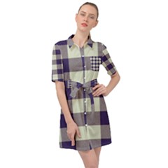 Blue Purple And White Plaids Belted Shirt Dress by ConteMonfrey