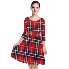 Black, White And Red Classic Plaids Quarter Sleeve Waist Band Dress by ConteMonfrey