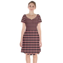 Straight Black Pink Small Plaids  Short Sleeve Bardot Dress by ConteMonfrey