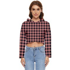 Straight Black Pink Small Plaids  Women s Lightweight Cropped Hoodie by ConteMonfrey