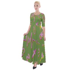 Green Yes Pink Half Sleeves Maxi Dress by nateshop