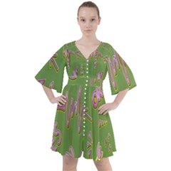 Green Yes Pink Boho Button Up Dress by nateshop