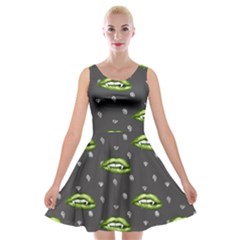 Green Vampire Mouth - Halloween Modern Decor Velvet Skater Dress by ConteMonfrey