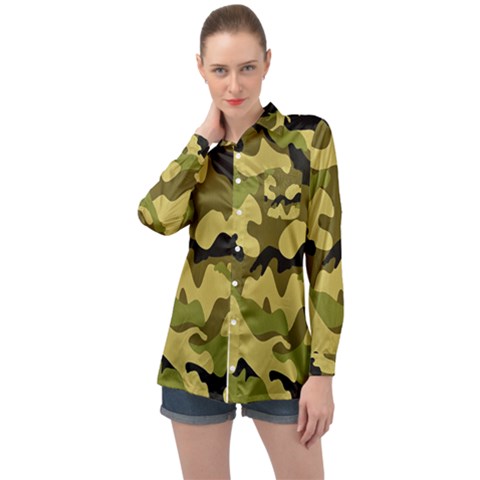 Army Camouflage Texture Long Sleeve Satin Shirt by nateshop