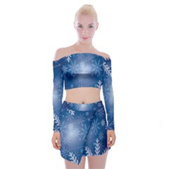 Snowflakes Off Shoulder Top With Mini Skirt Set by nateshop