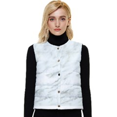 White Marble Texture Pattern Women s Short Button Up Puffer Vest by Jancukart