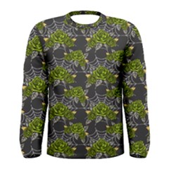 Halloween - Green Roses On Spider Web  Men s Long Sleeve Tee by ConteMonfrey