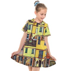 Colorful Venice Homes Kids  Short Sleeve Shirt Dress by ConteMonfrey