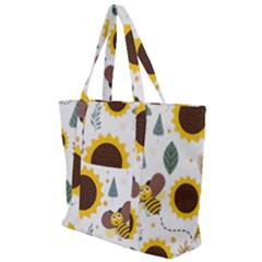 Nature Honeybee Sunflower Leaves Leaf Seamless Background Zip Up Canvas Bag by Jancukart