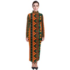 African Pattern Texture Turtleneck Maxi Dress
