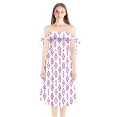 Geometric Pattern Purple Pattern Shoulder Tie Bardot Midi Dress by Ravend
