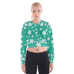 Pattern Background Daisy Flower Floral Cropped Sweatshirt by Ravend