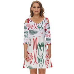 Merry Xmas Seamless Christmas Pattern Shoulder Cut Out Zip Up Dress by danenraven